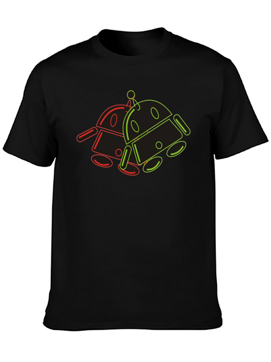 Retro Robot Outline Graphic T-Shirt - Black