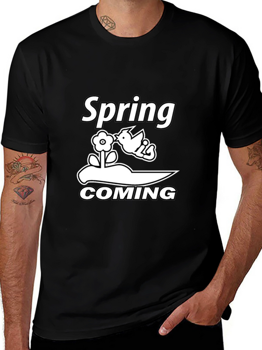 Spring Coming Graphic Tee - Black Cotton T-Shirt