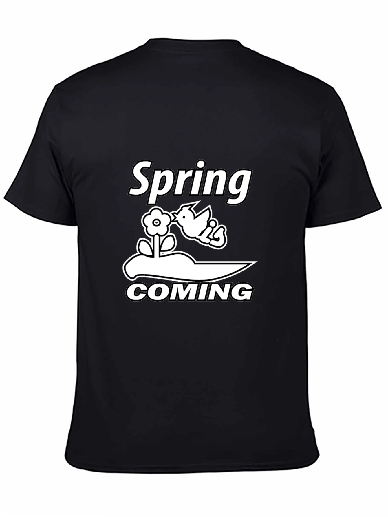 Spring Coming Graphic Tee - Black Cotton T-Shirt