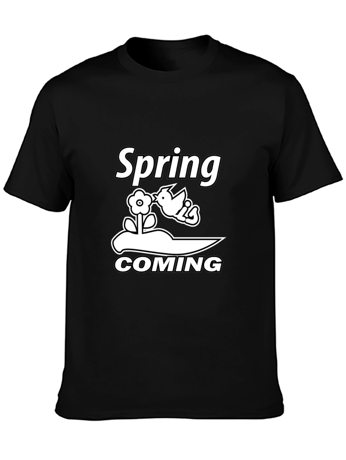 Spring Coming Graphic Tee - Black Cotton T-Shirt