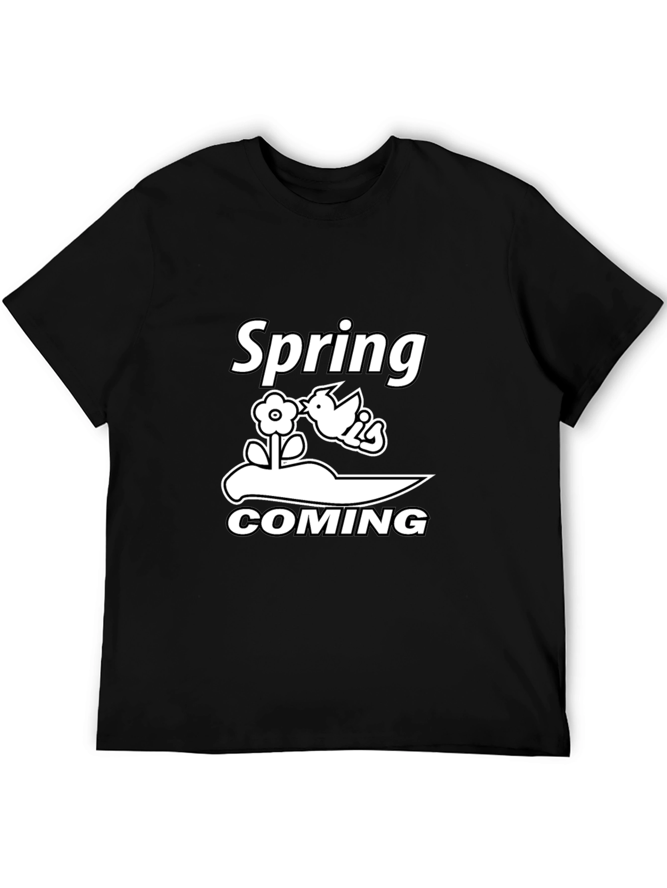 Spring Coming Graphic Tee - Black Cotton T-Shirt