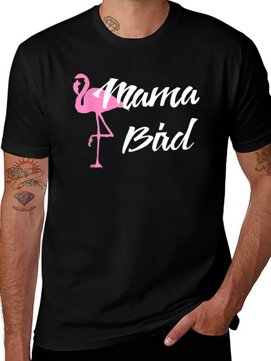 Mama Bird Flamingo Graphic T-Shirt - Black