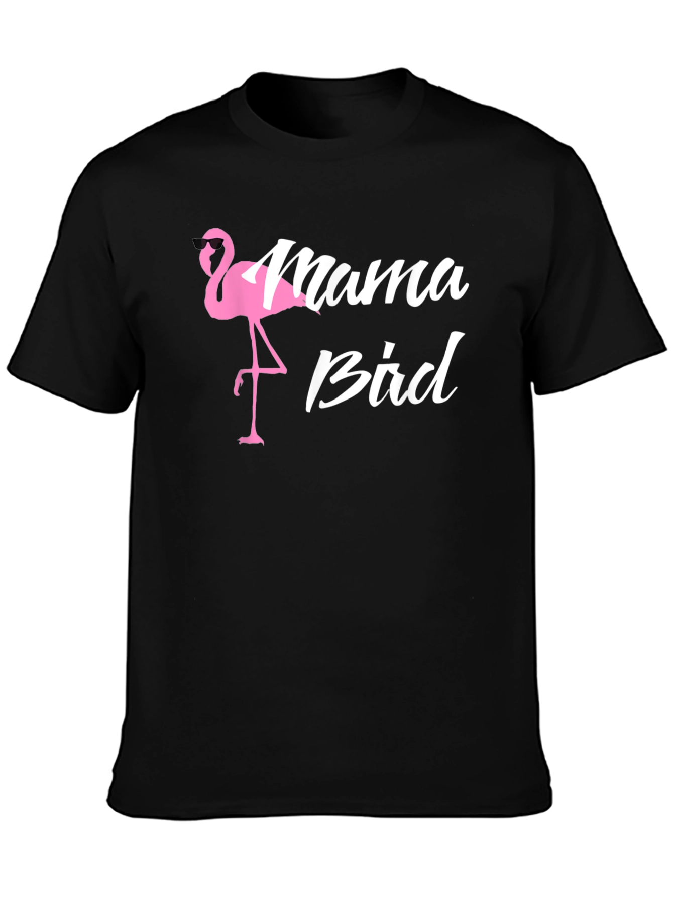 Mama Bird Flamingo Graphic T-Shirt - Black