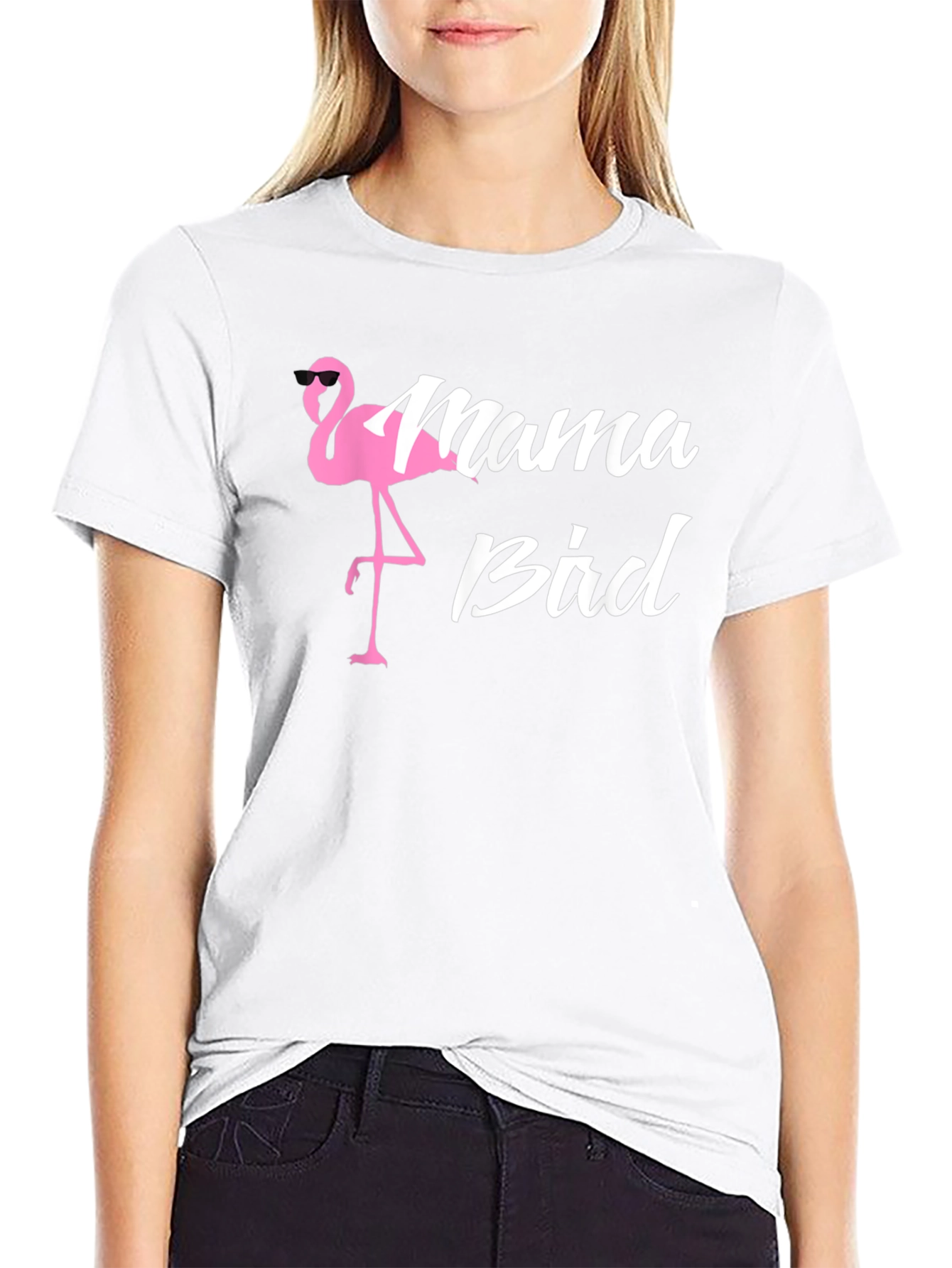Mama Bird Flamingo Graphic T-Shirt - Black