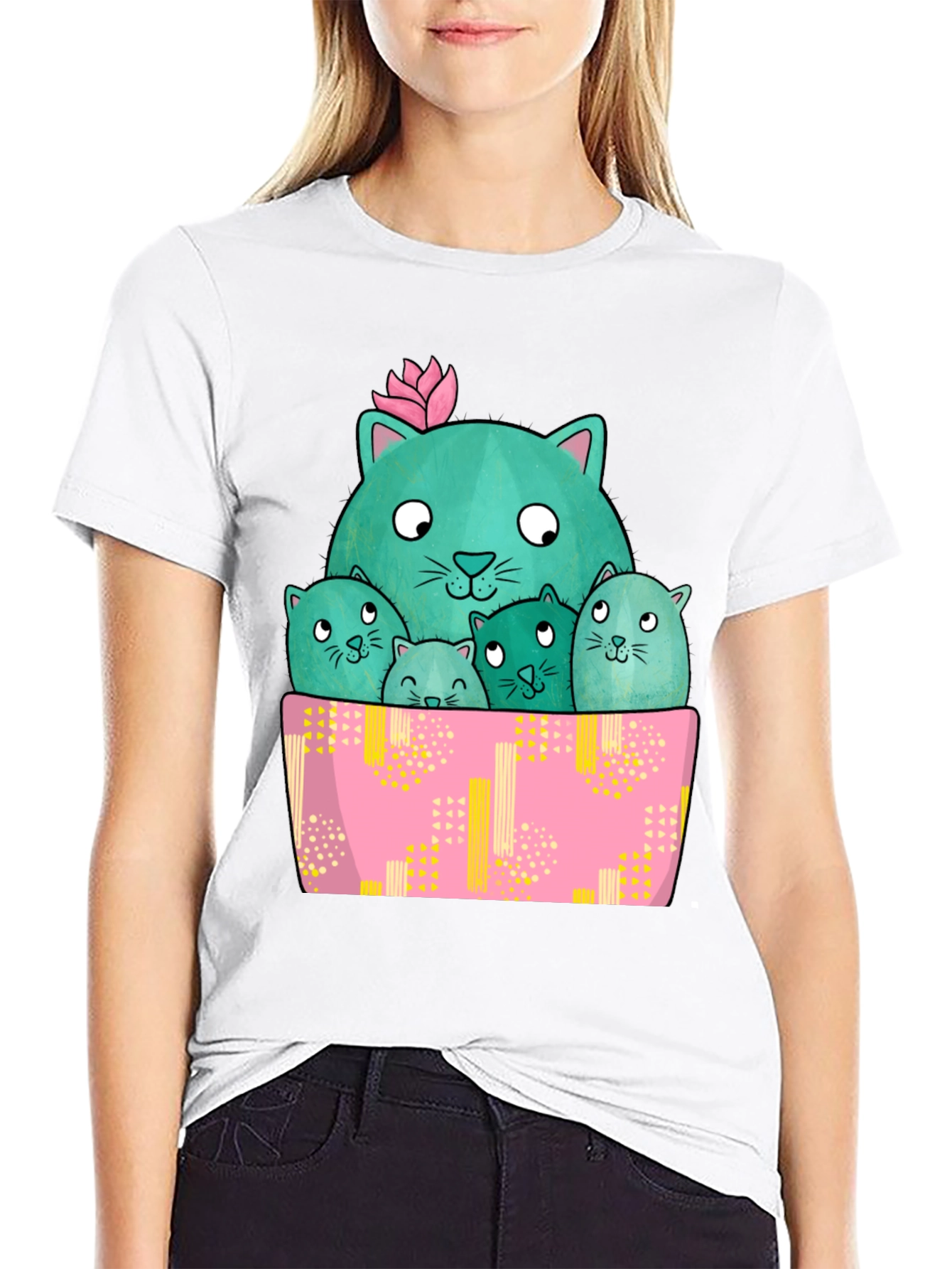 Cute Cactus Cats Graphic T-Shirt