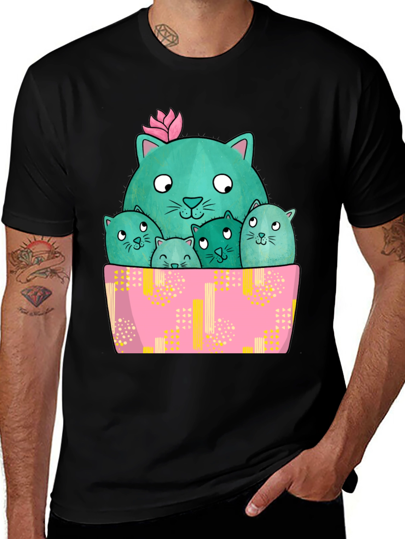 Cute Cactus Cats Graphic T-Shirt