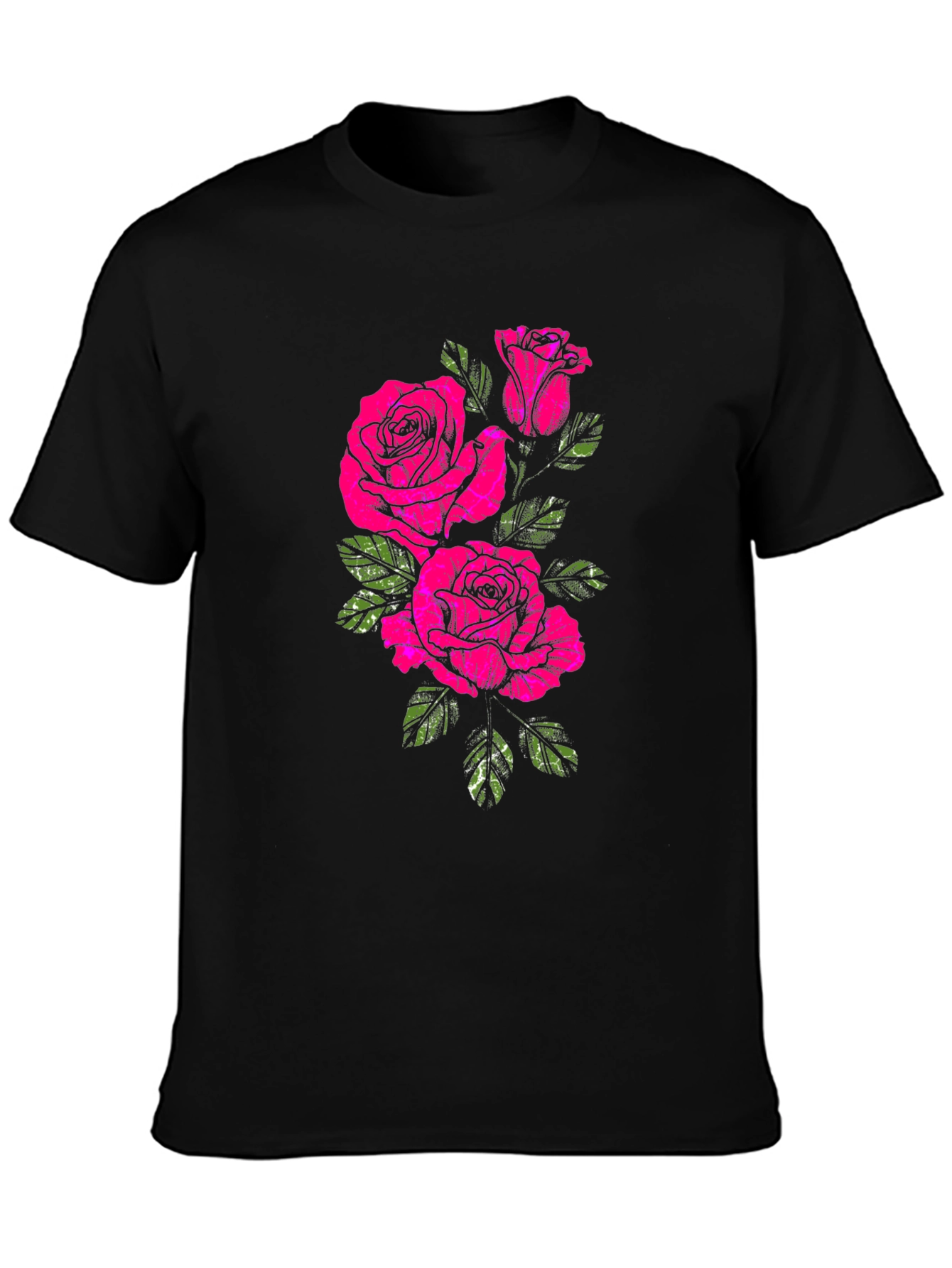 Black T-Shirt with Floral Rose Print