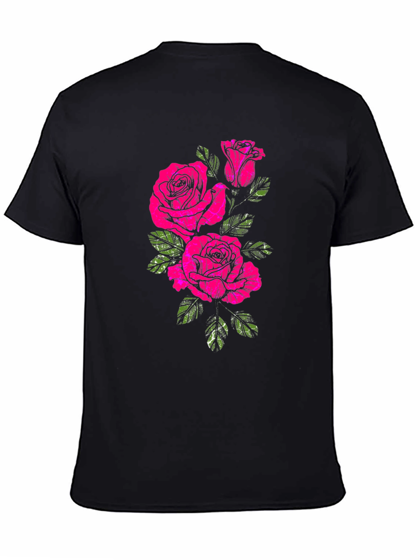Black T-Shirt with Floral Rose Print