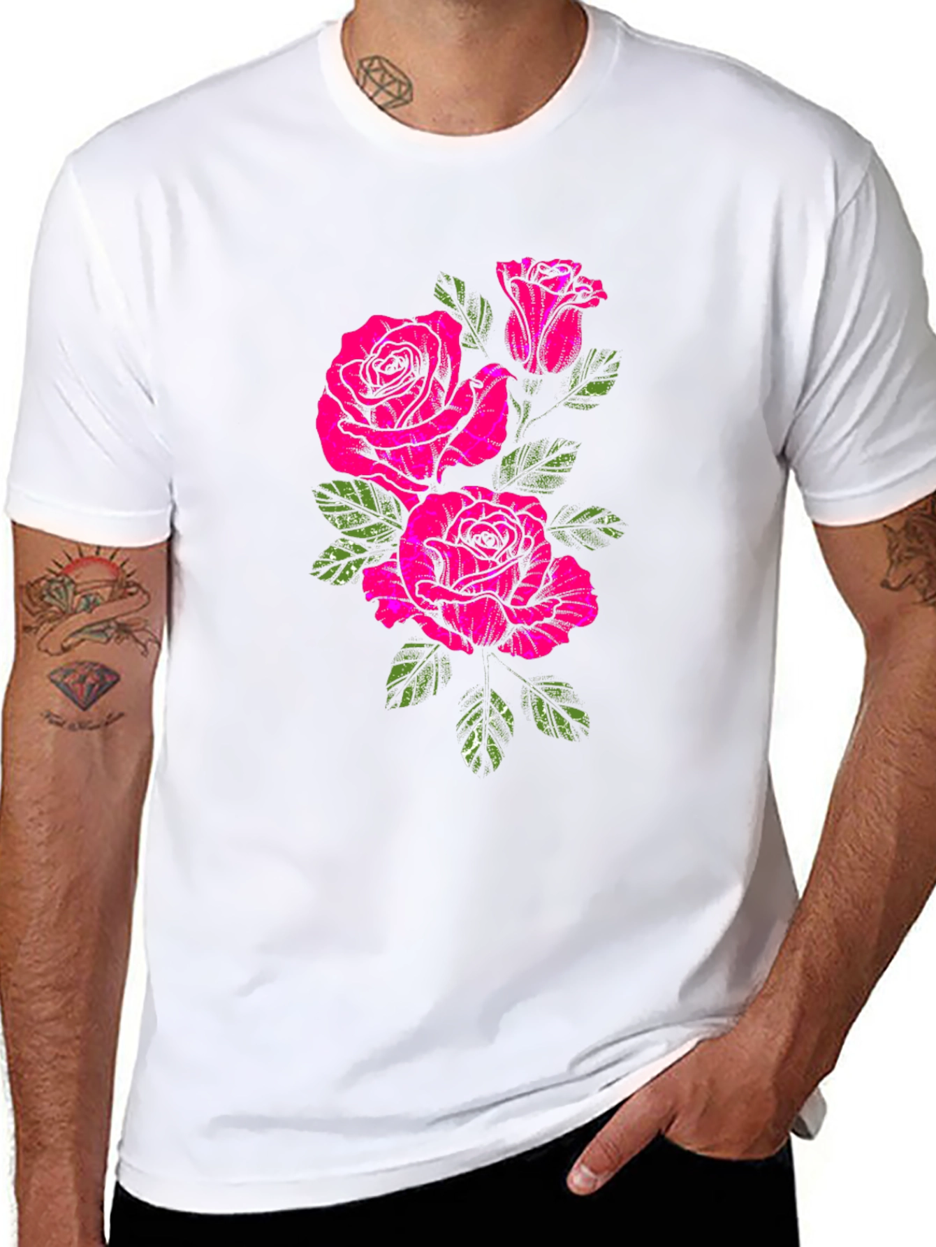 Black T-Shirt with Floral Rose Print