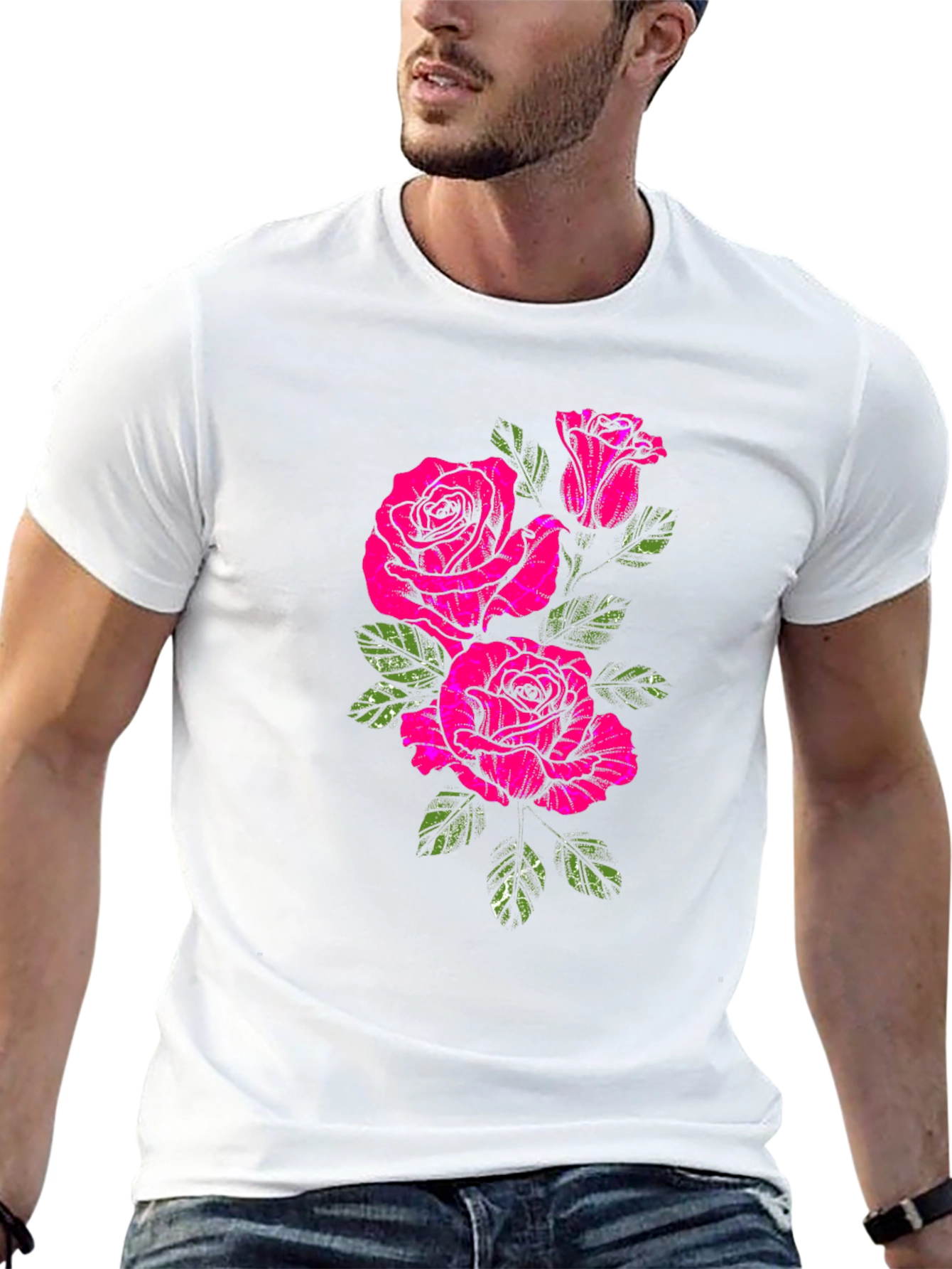 Black T-Shirt with Floral Rose Print