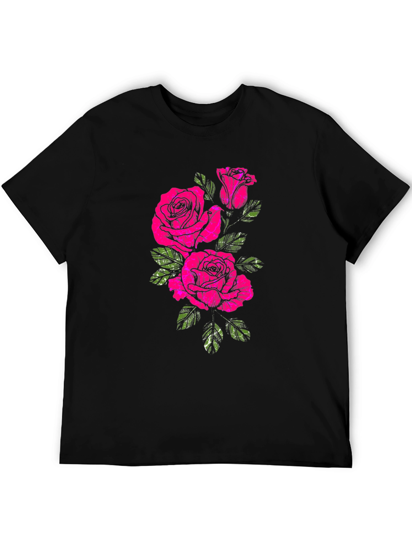 Black T-Shirt with Floral Rose Print