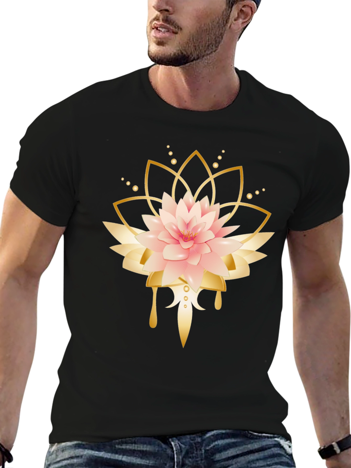 Lotus Flower Graphic Black T-Shirt