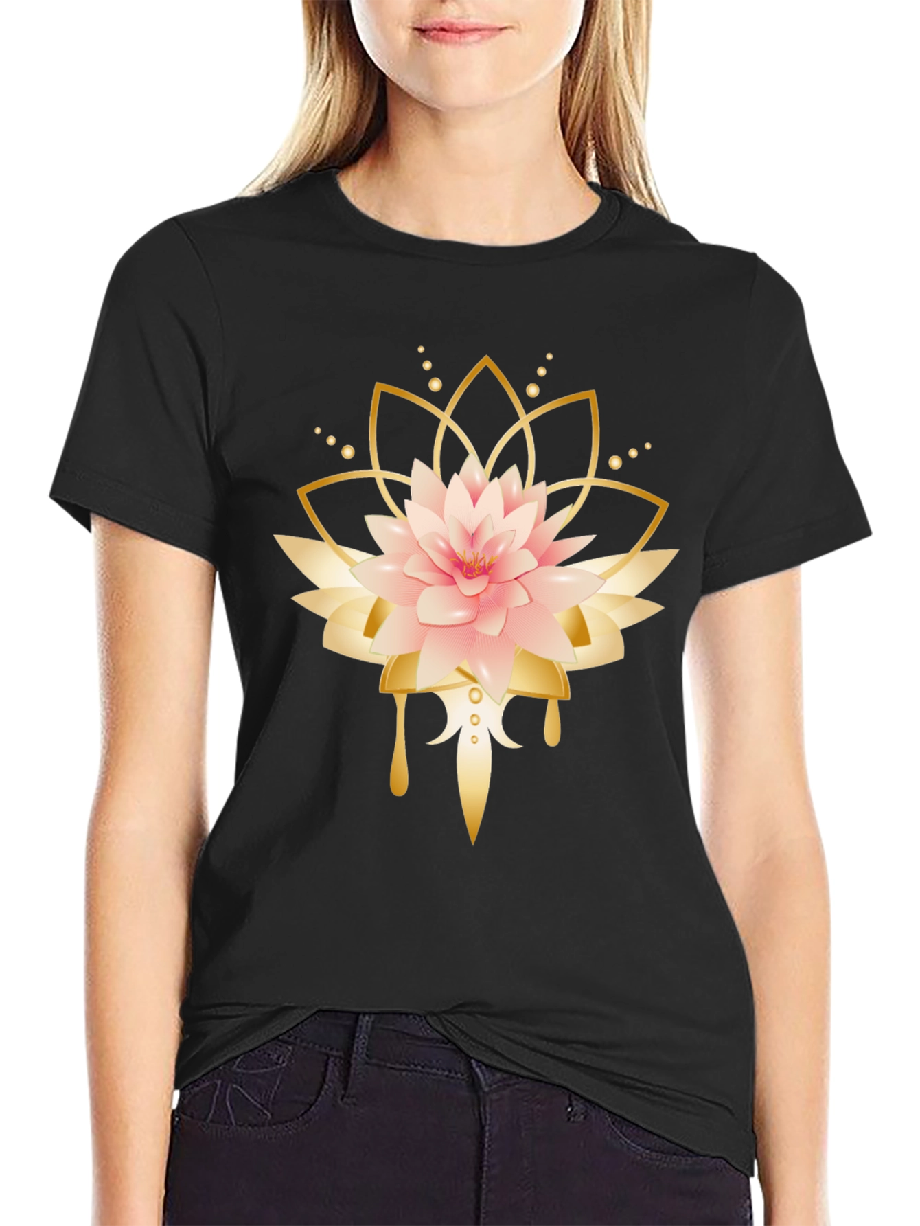 Lotus Flower Graphic Black T-Shirt