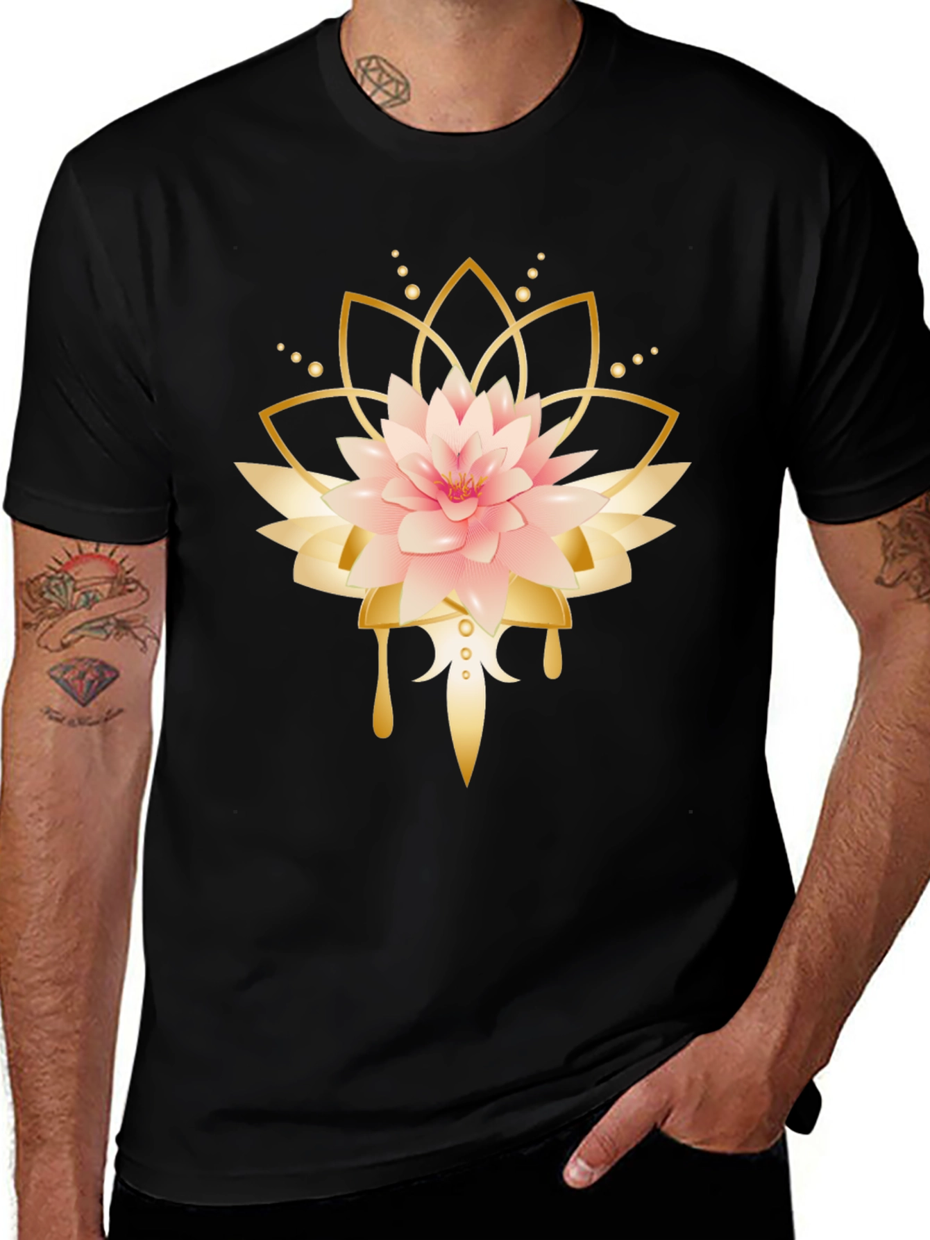 Lotus Flower Graphic Black T-Shirt