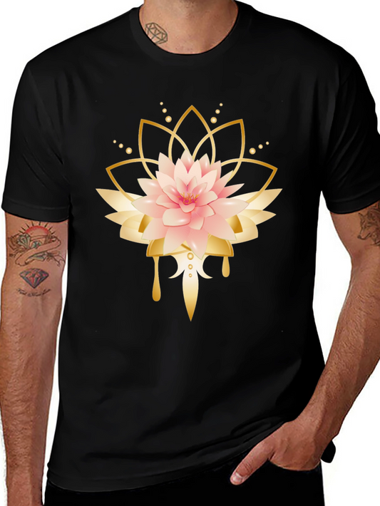 Lotus Flower Graphic Black T-Shirt
