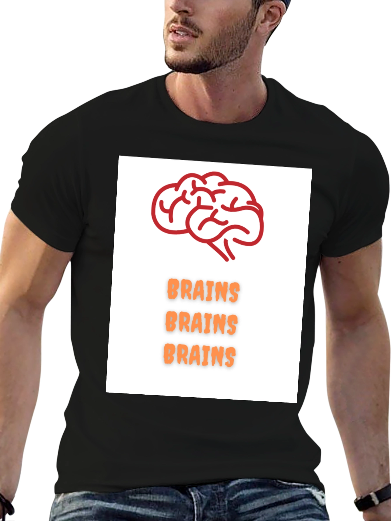 Brains T-Shirt - Black Crew Neck Tee