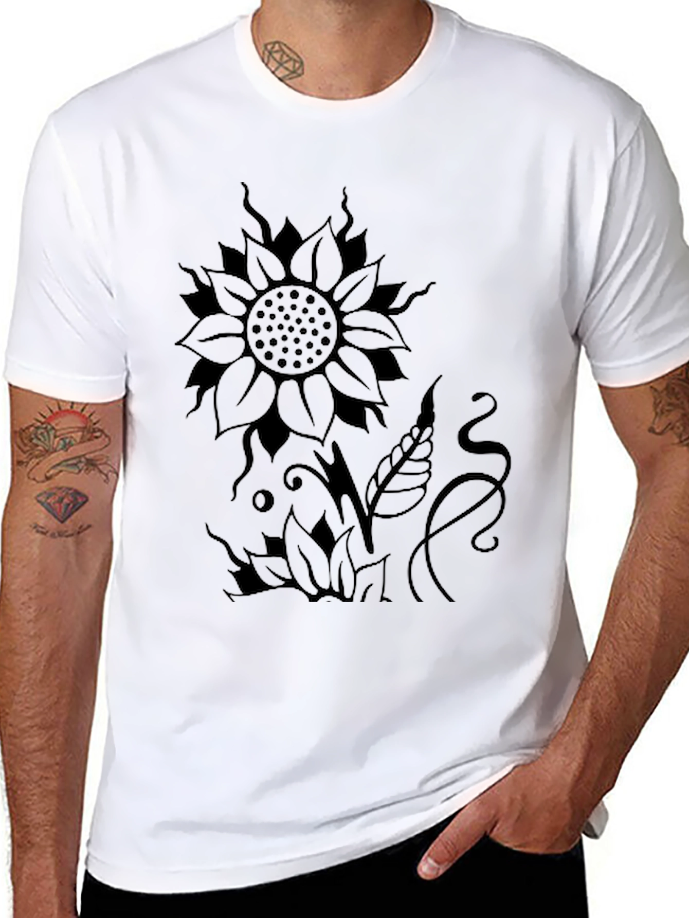 Sunflower Graphic Print Black T-Shirt