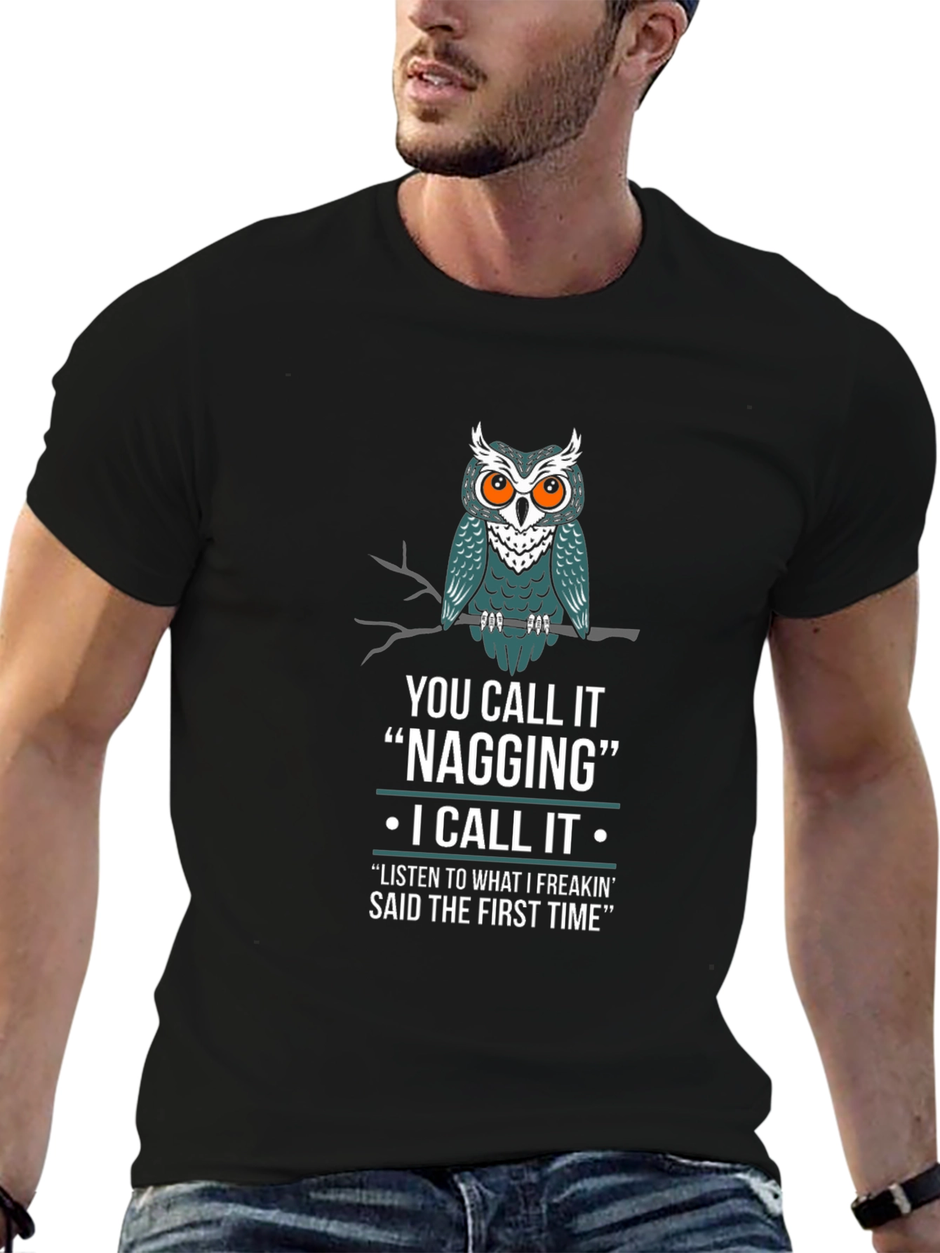 Funny Owl Nagging Mens T-Shirt