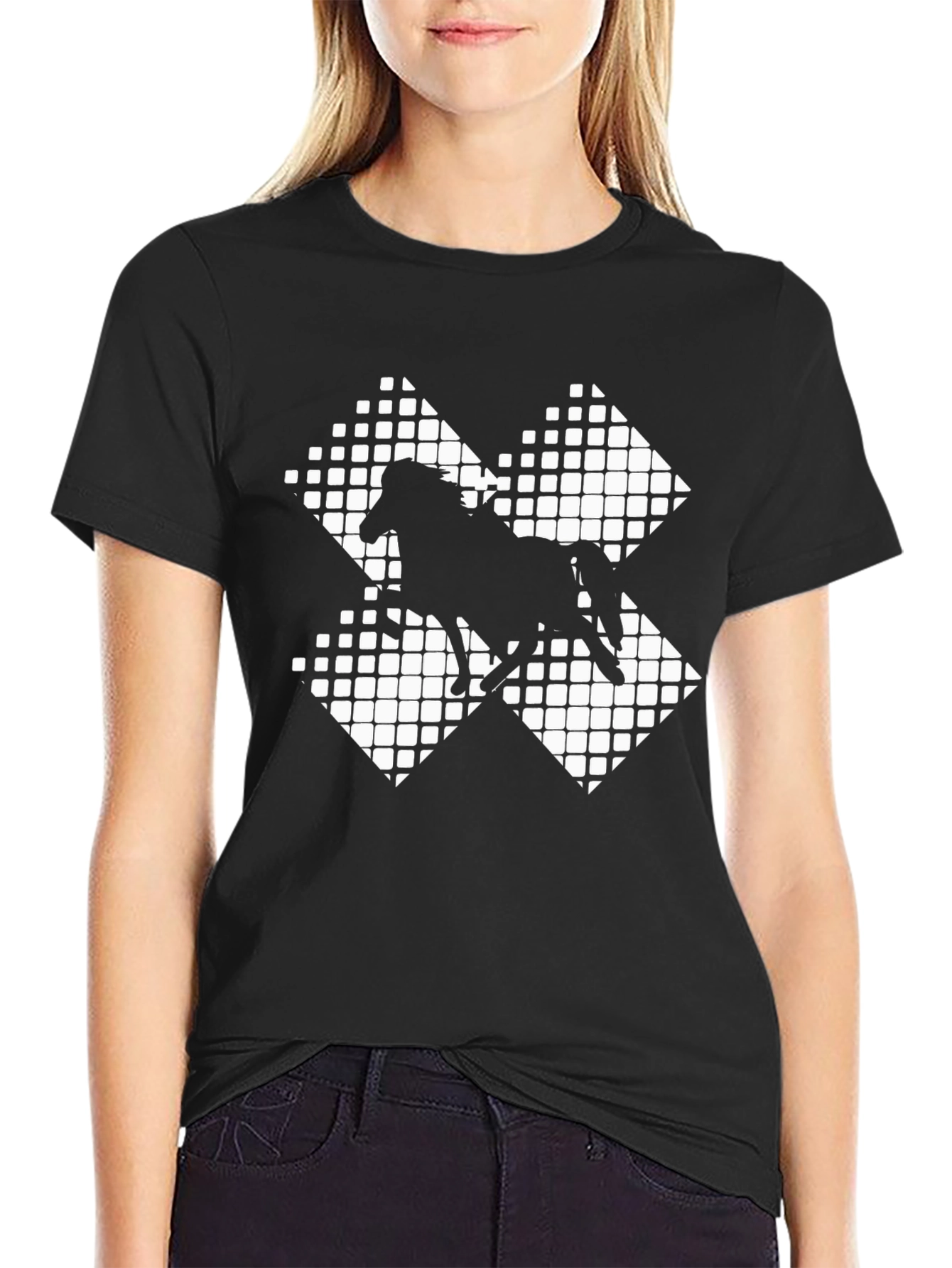 Black Horse Silhouette Grid Pattern Tee