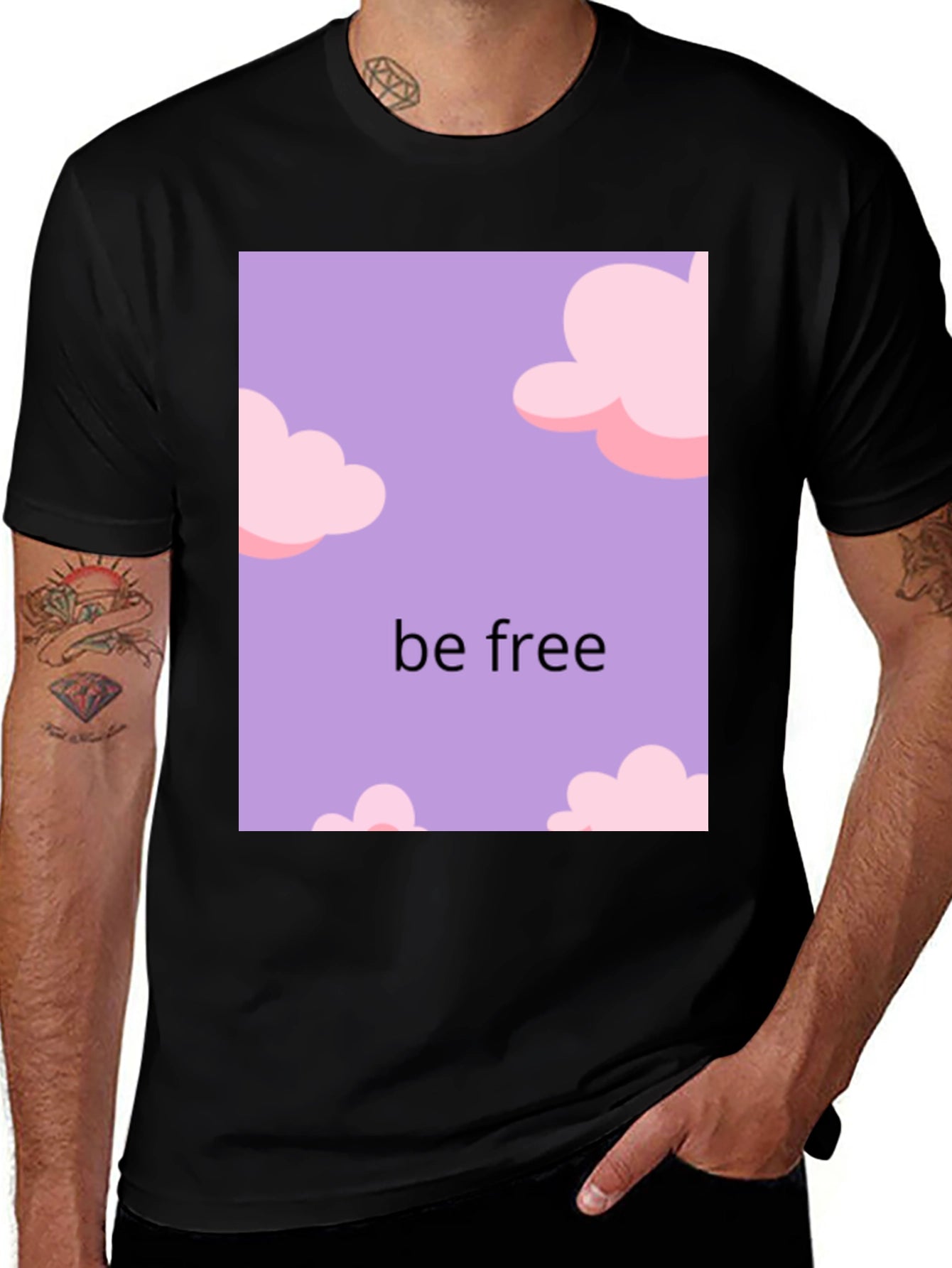Be Free Cloud Design Black T-Shirt