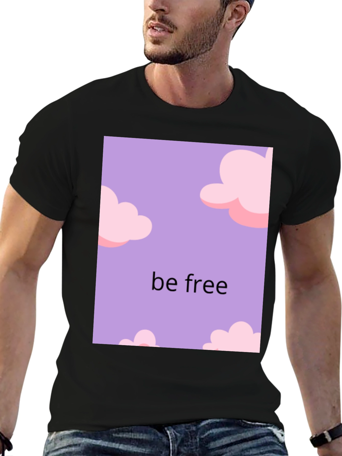 Be Free Cloud Design Black T-Shirt