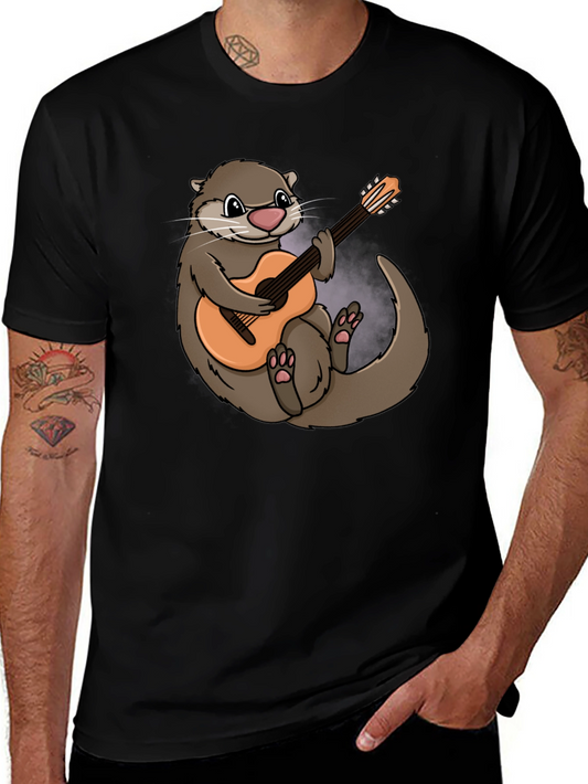 Otter Guitarist Graphic Tee - Black Cotton T-Shirt