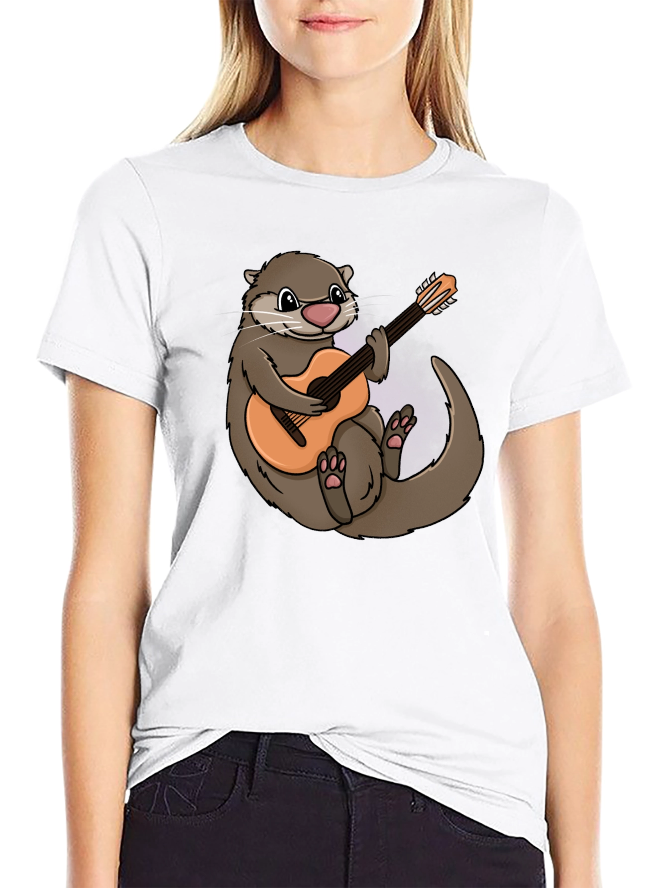 Otter Guitarist Graphic Tee - Black Cotton T-Shirt