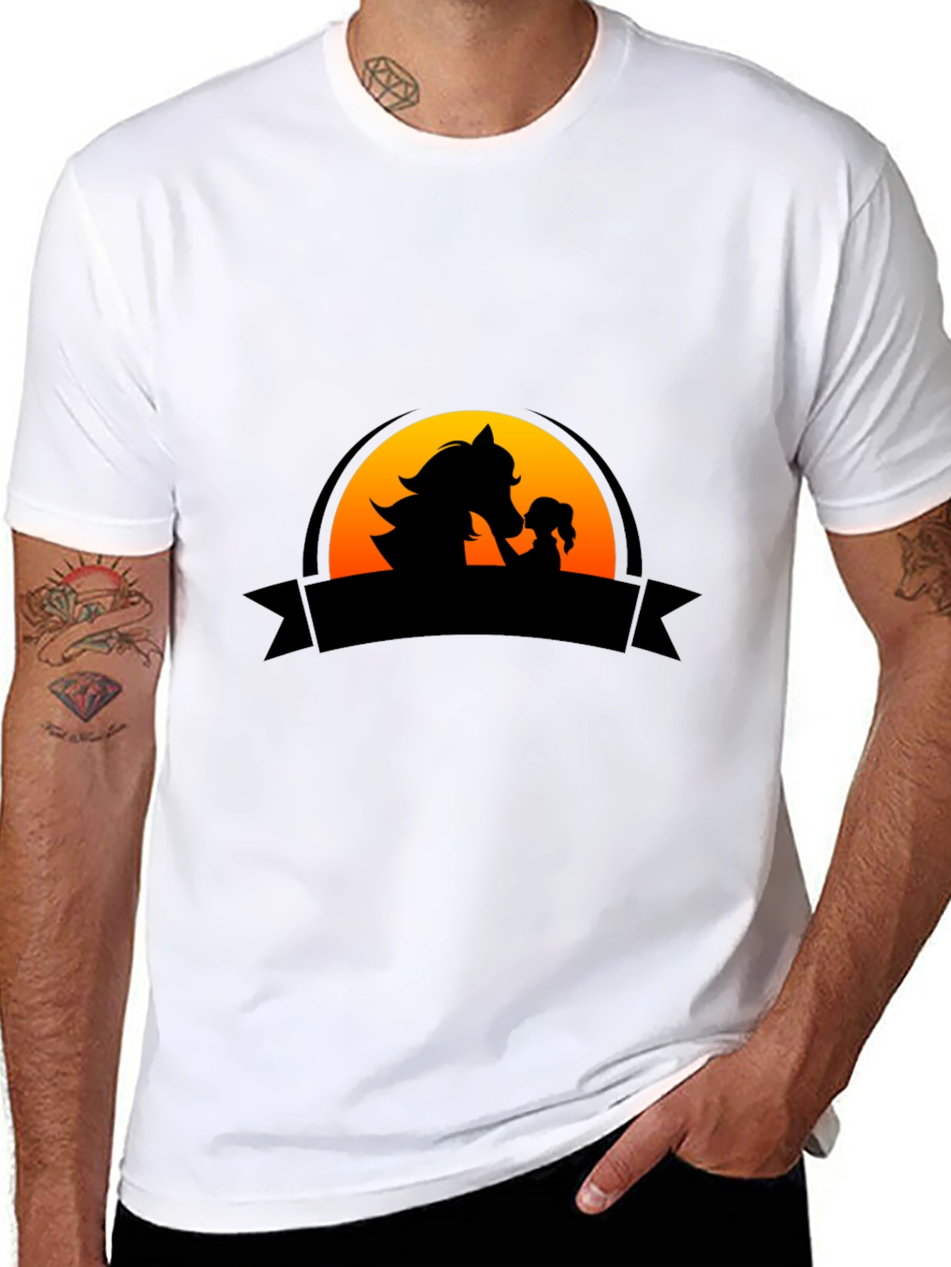 Horse & Girl Silhouette Graphic Tee - Black