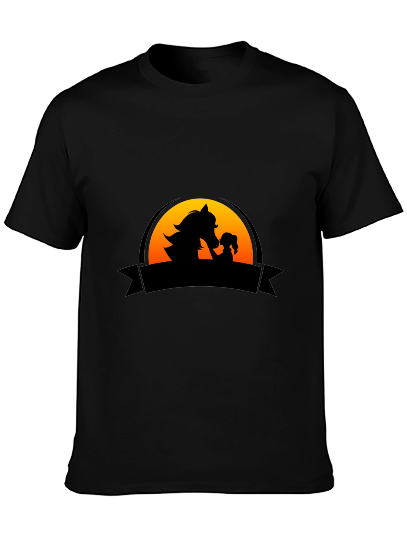 Horse & Girl Silhouette Graphic Tee - Black