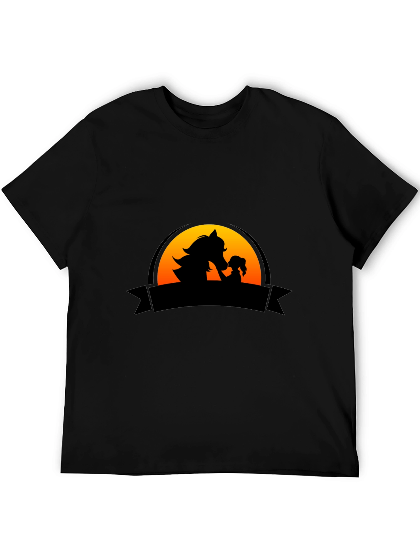 Horse & Girl Silhouette Graphic Tee - Black