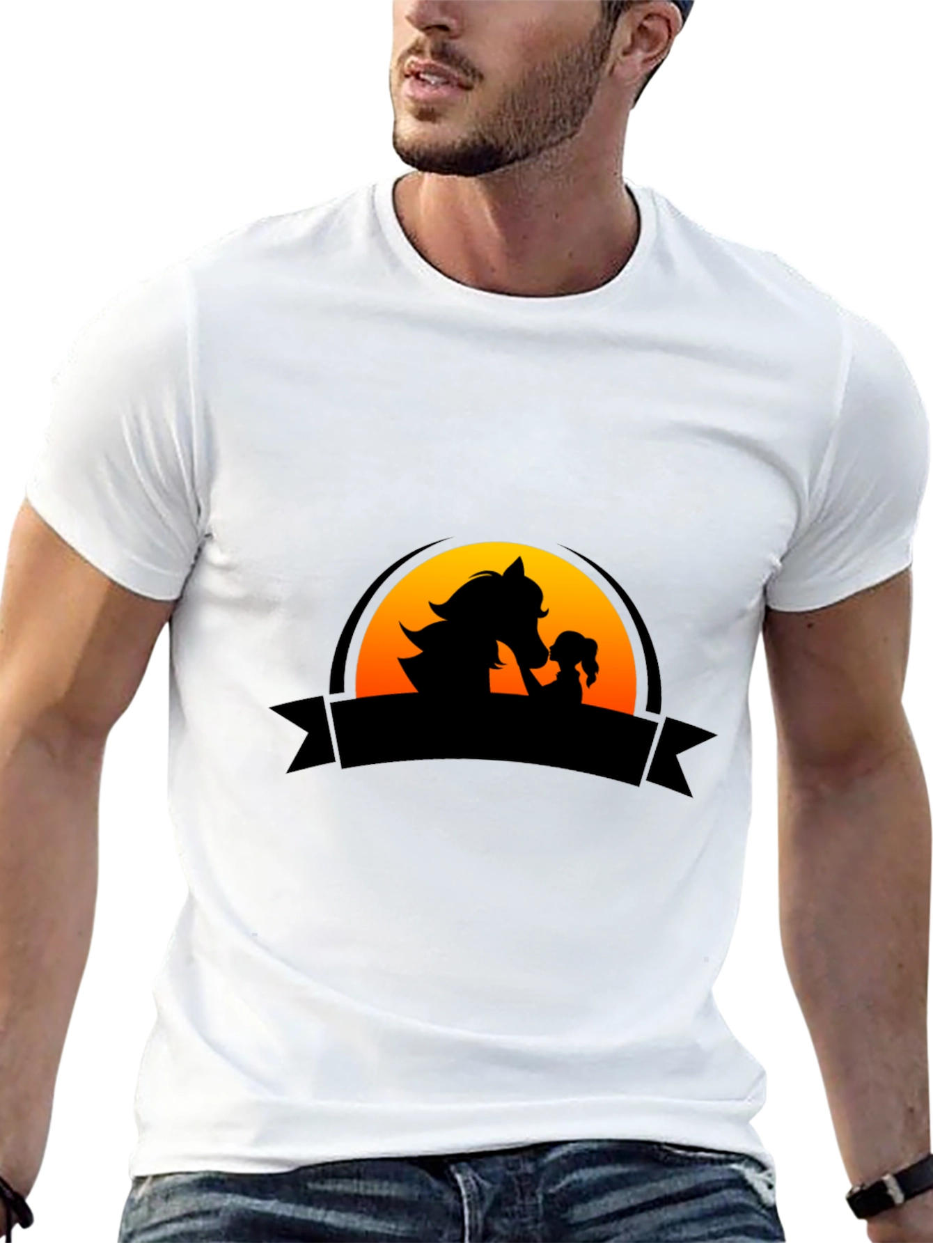 Horse & Girl Silhouette Graphic Tee - Black