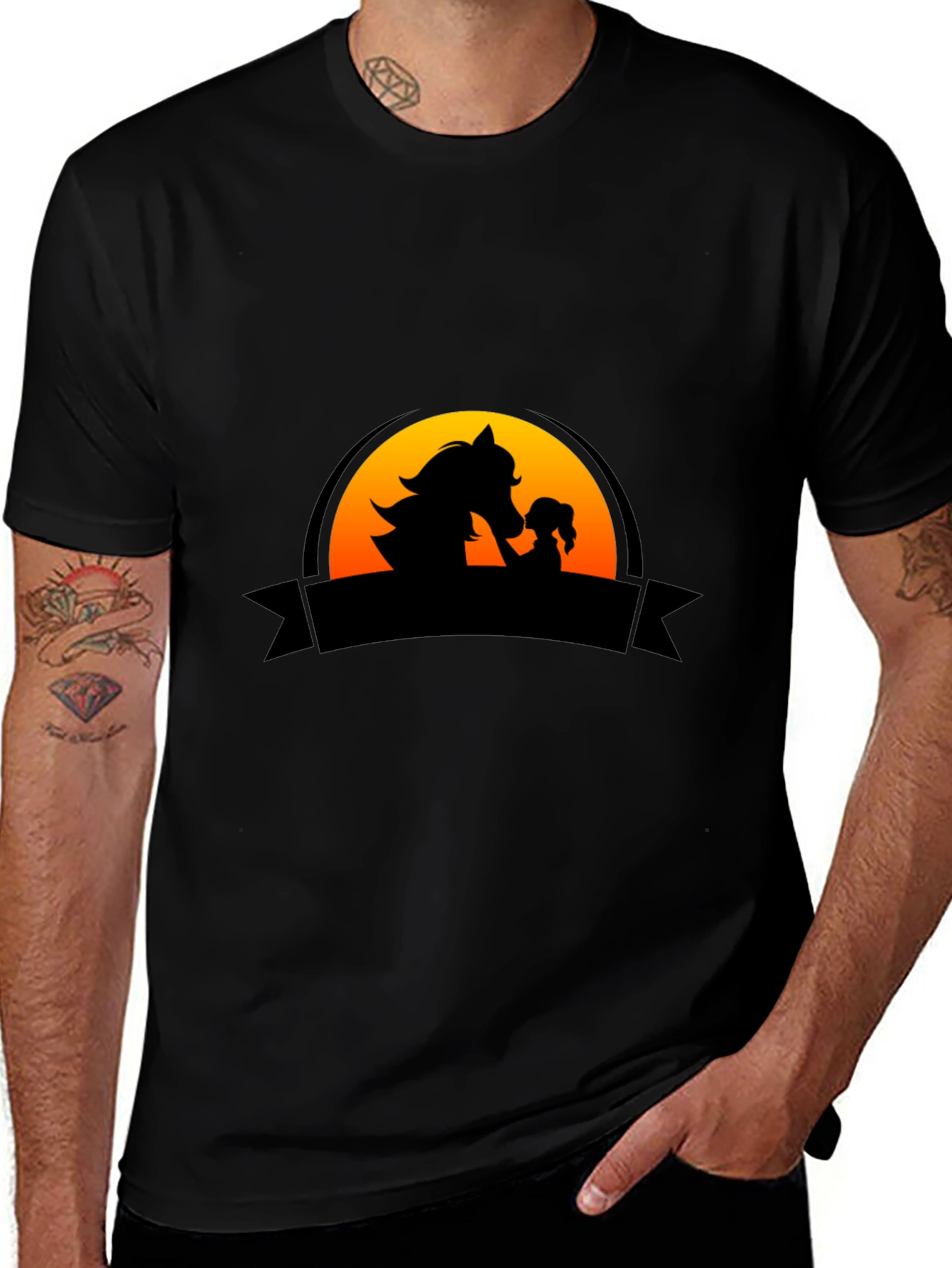 Horse & Girl Silhouette Graphic Tee - Black