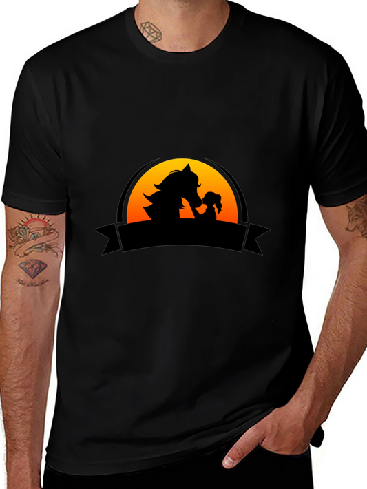 Horse & Girl Silhouette Graphic Tee - Black