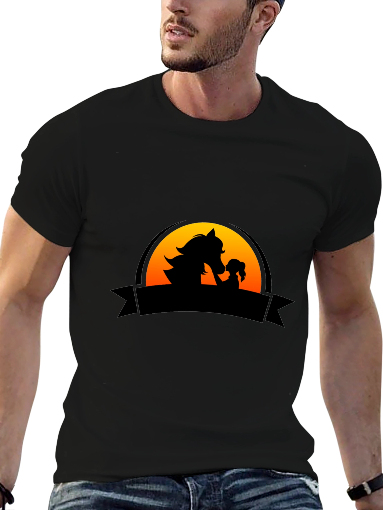 Horse & Girl Silhouette Graphic Tee - Black