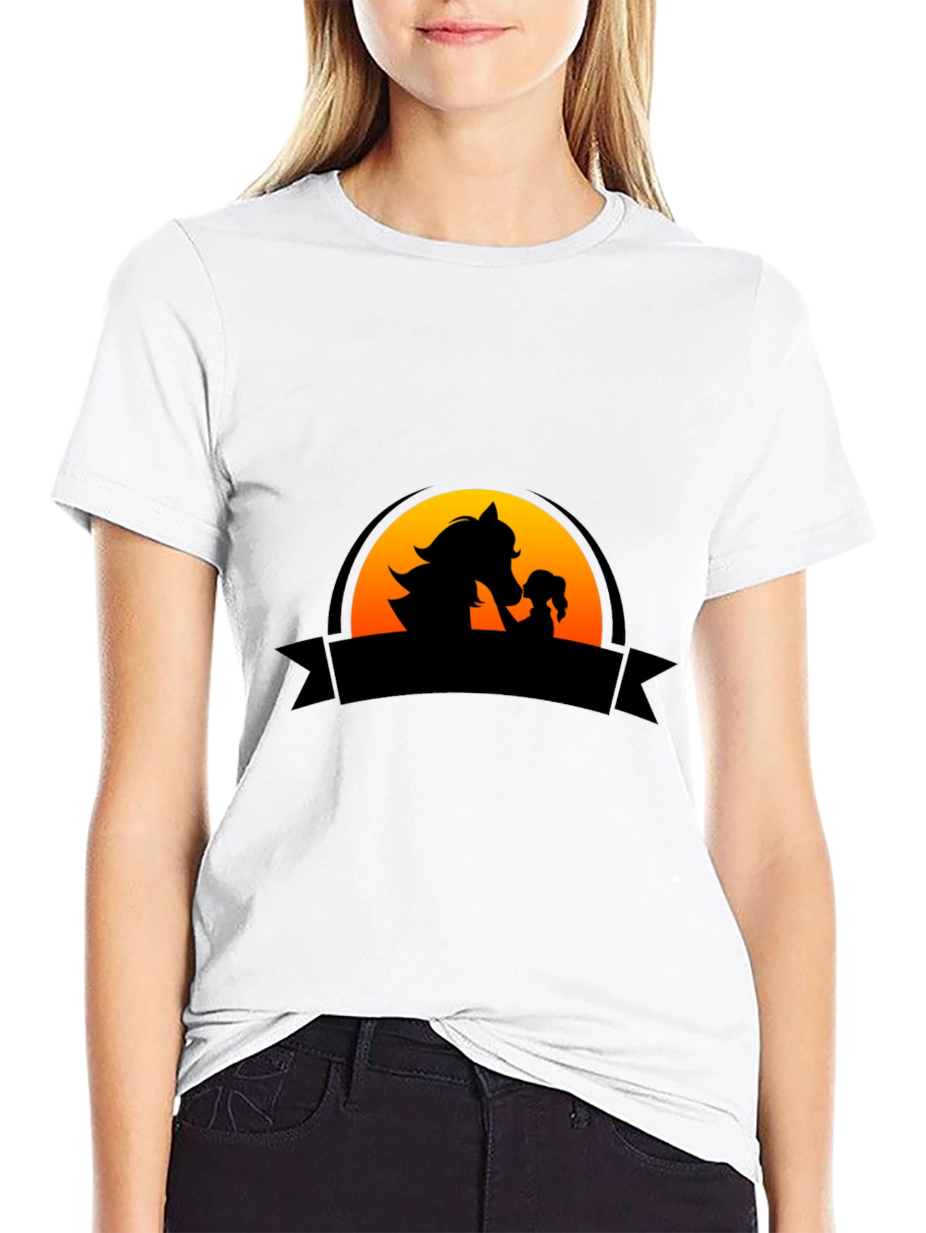 Horse & Girl Silhouette Graphic Tee - Black
