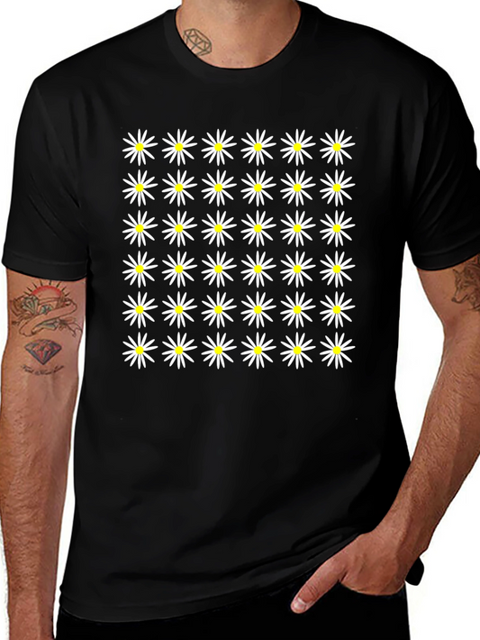 Daisy Pattern Black Tee