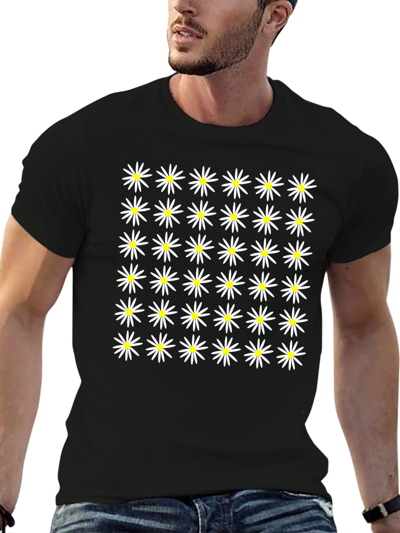 Daisy Pattern Black Tee