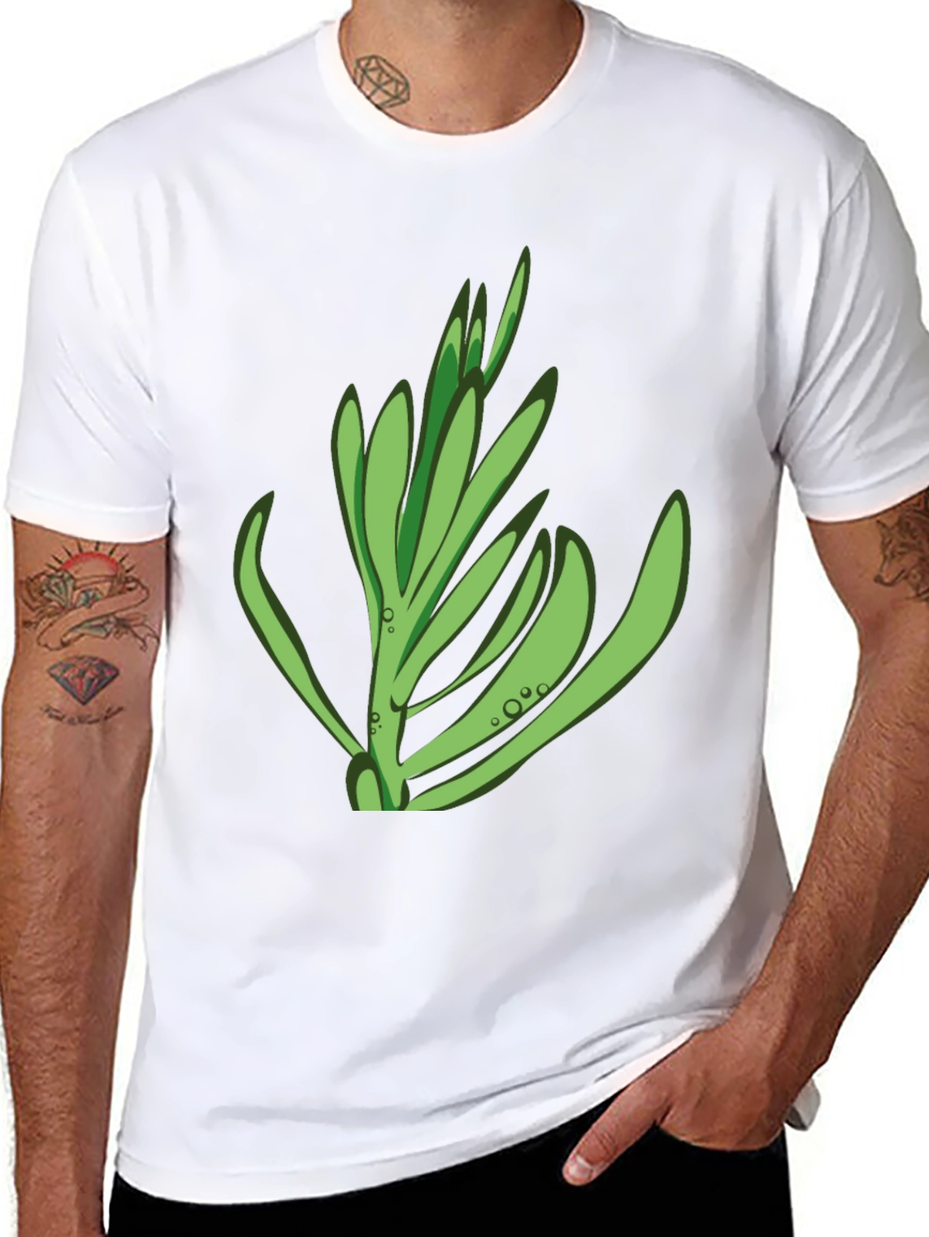 Black T-Shirt with Green Plant Graphic