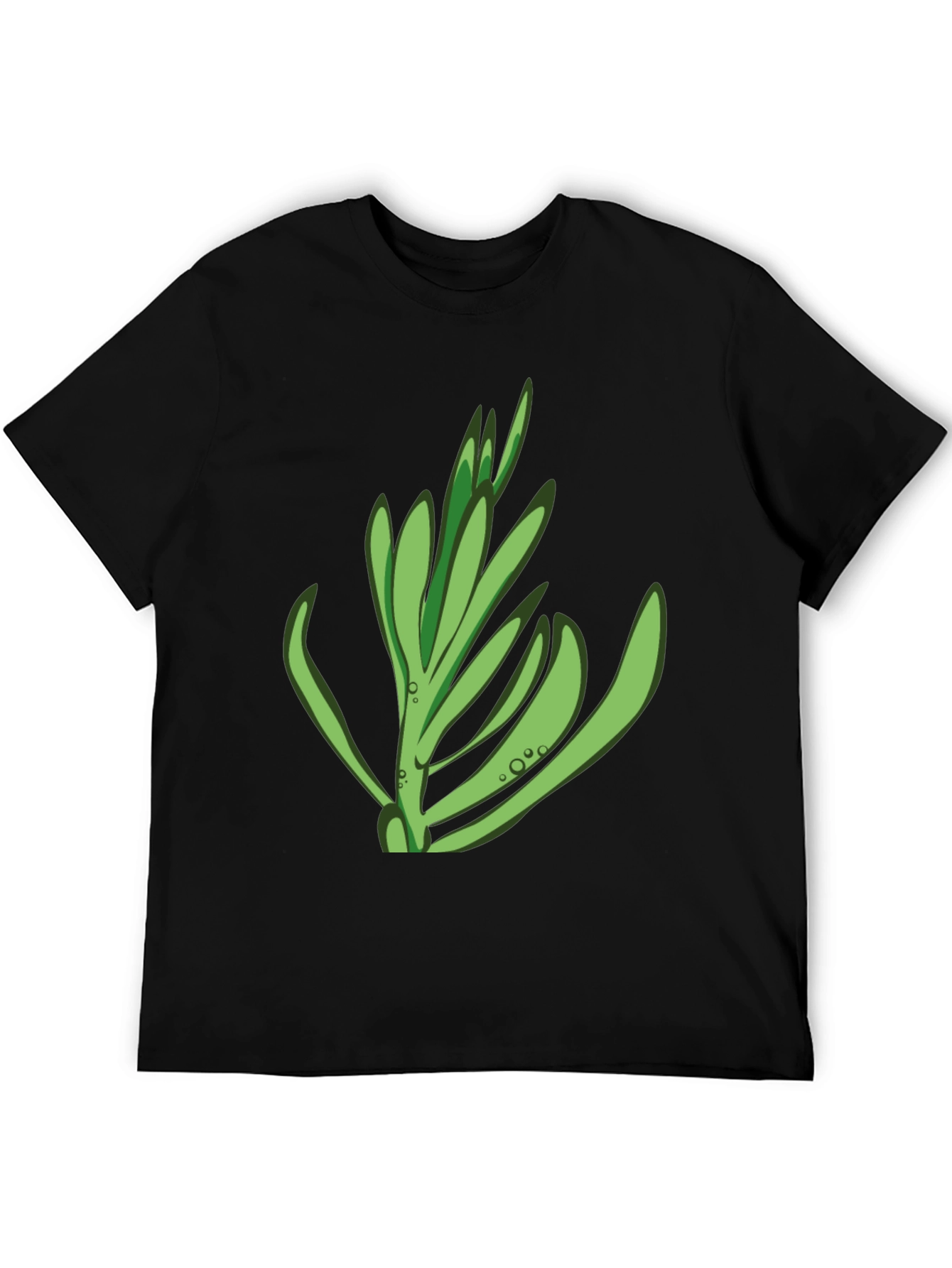Black T-Shirt with Green Plant Graphic