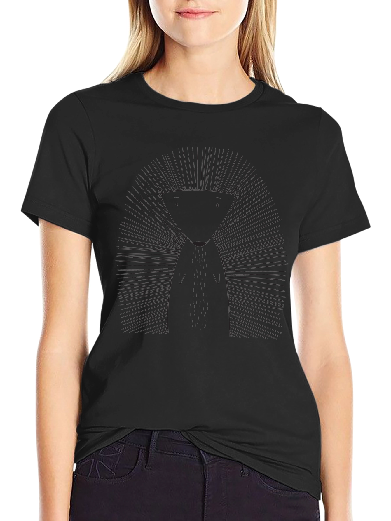 Geometric Hedgehog Graphic Tee - Sleek Black T-Shirt