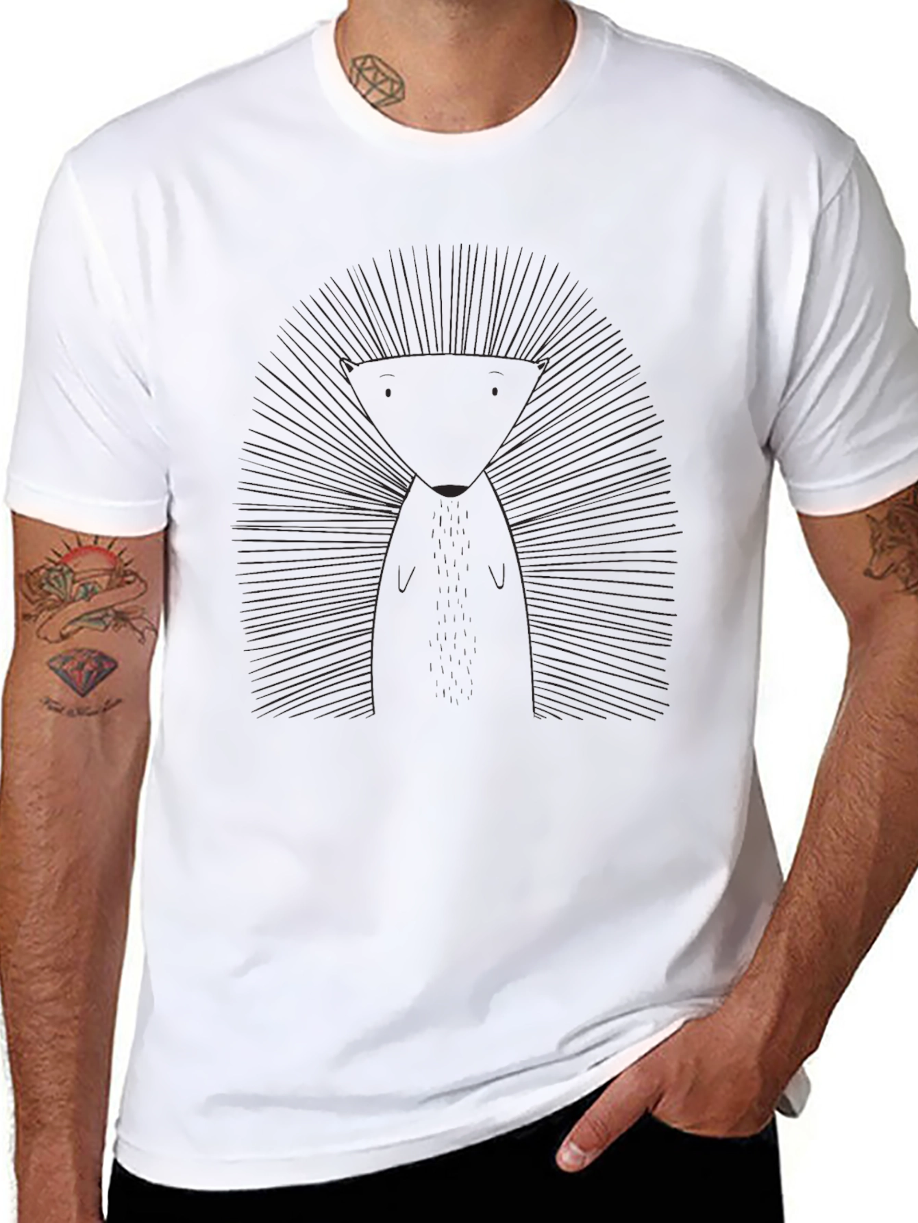 Geometric Hedgehog Graphic Tee - Sleek Black T-Shirt