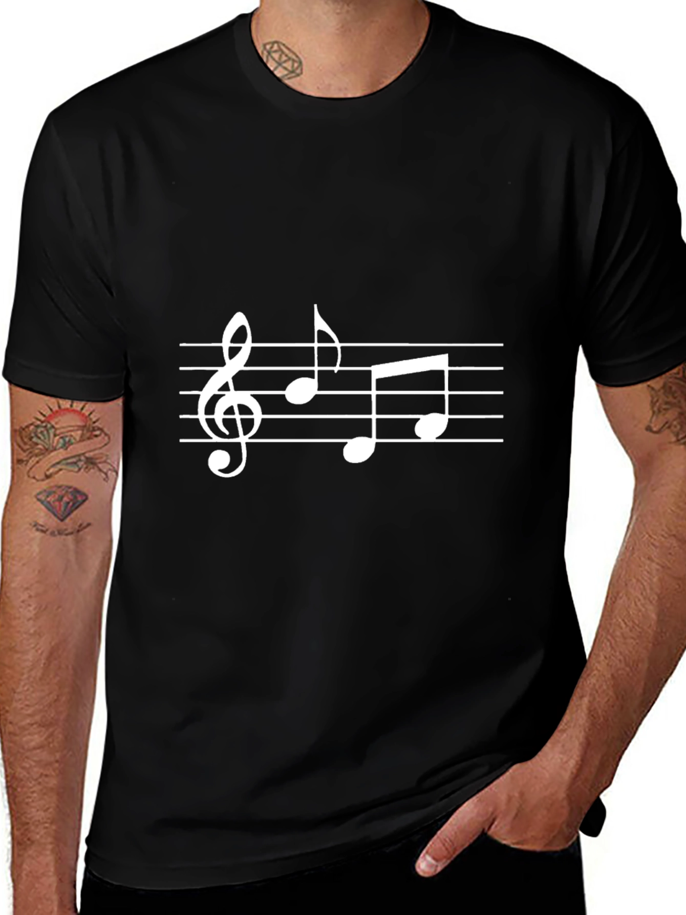 Musical Notes Graphic T-Shirt - Black Casual Tee