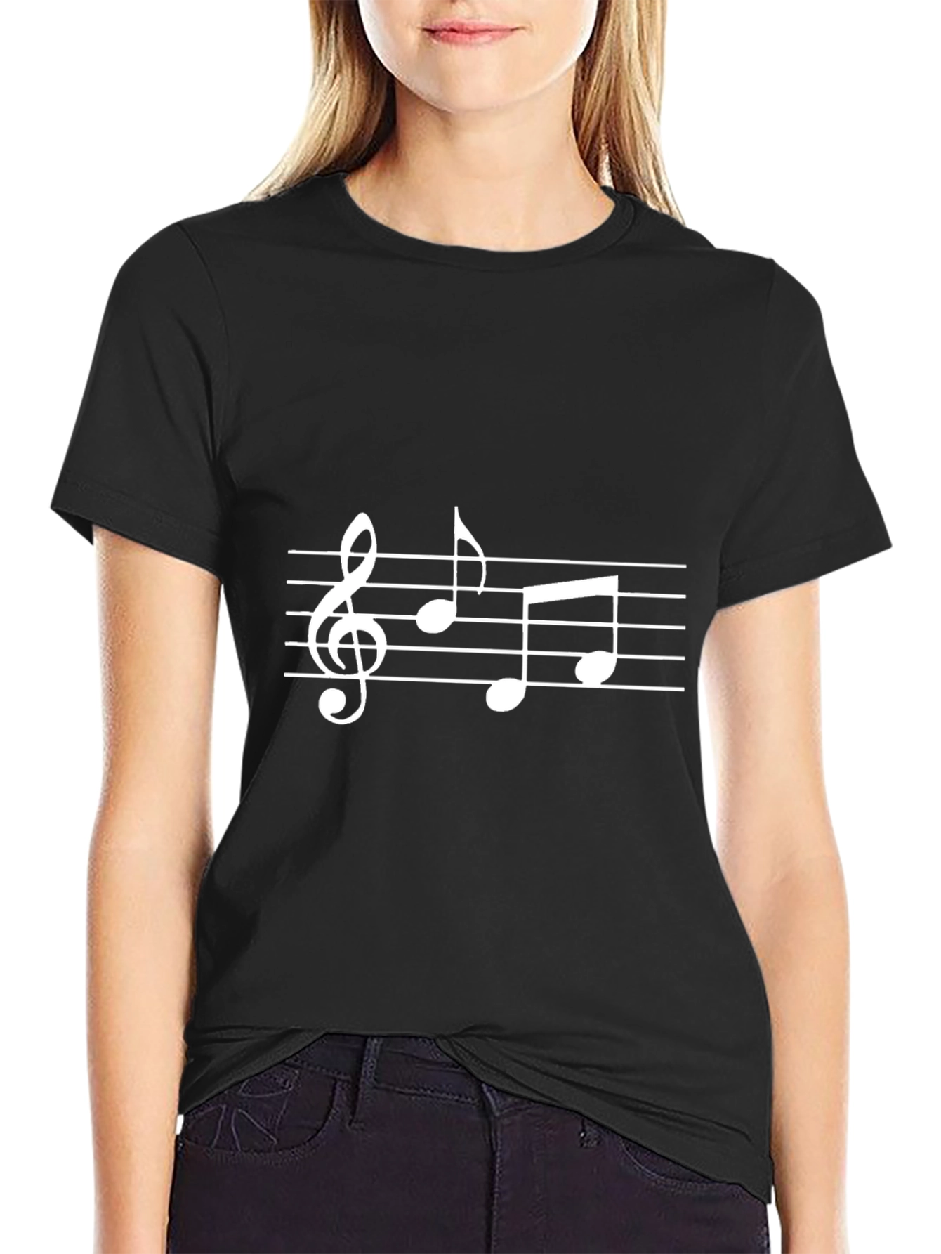 Musical Notes Graphic T-Shirt - Black Casual Tee