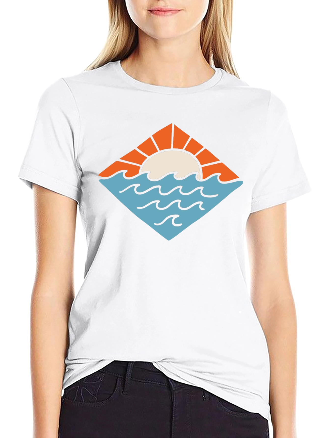 Sunset Ocean Graphic Tee - Black Cotton T-Shirt