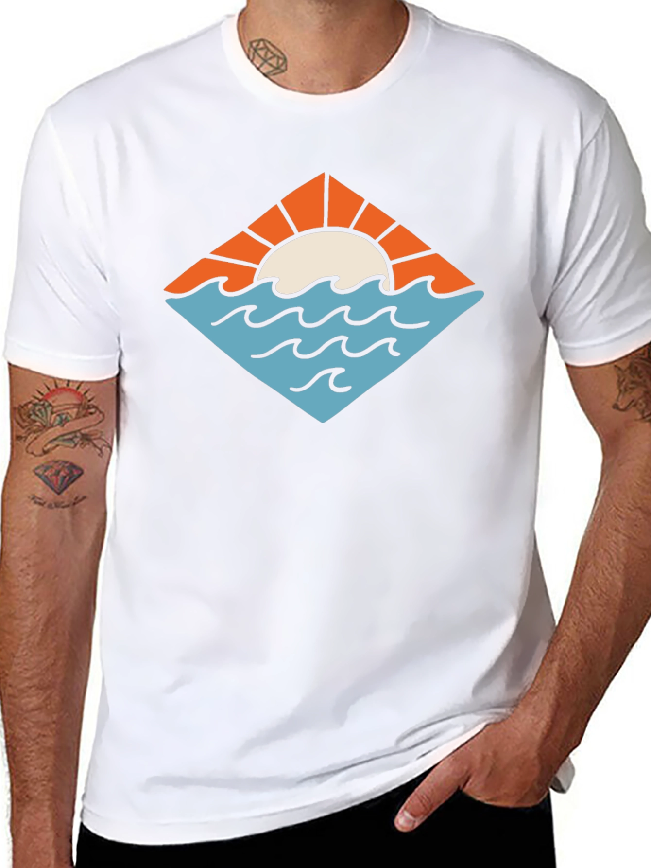 Sunset Ocean Graphic Tee - Black Cotton T-Shirt