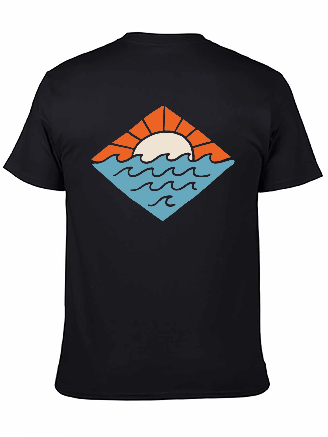Sunset Ocean Graphic Tee - Black Cotton T-Shirt