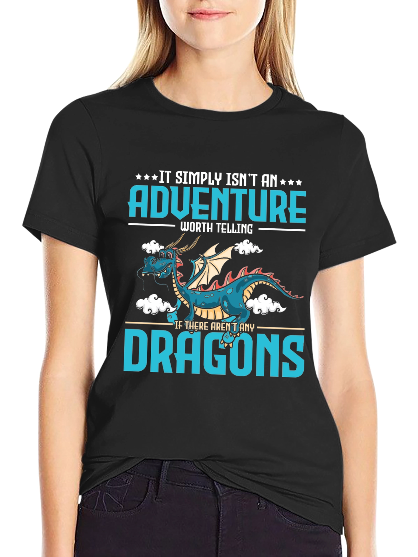 Adventure Dragon Graphic Tee - Black Cotton