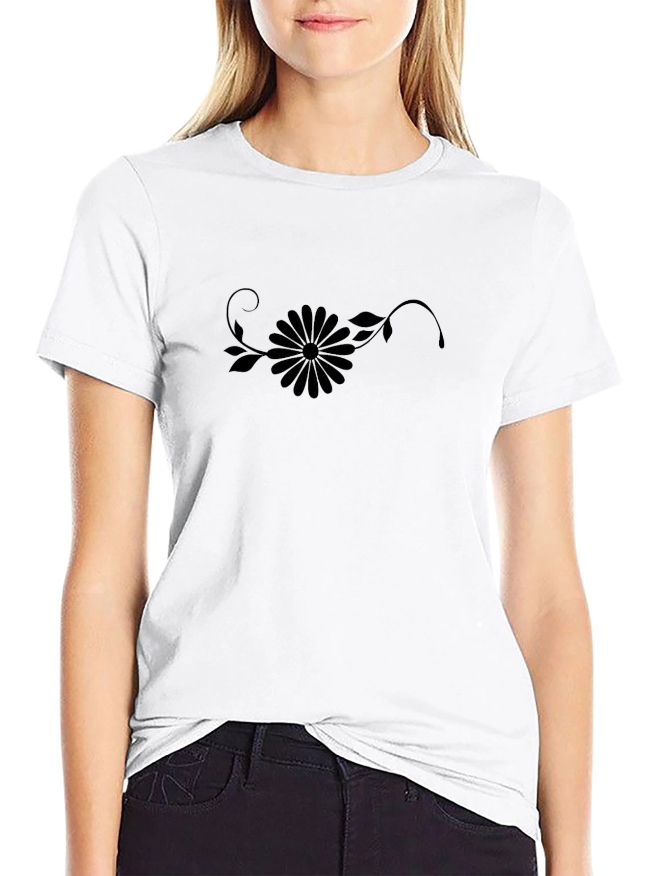 Black Graphic Tee - Floral Design