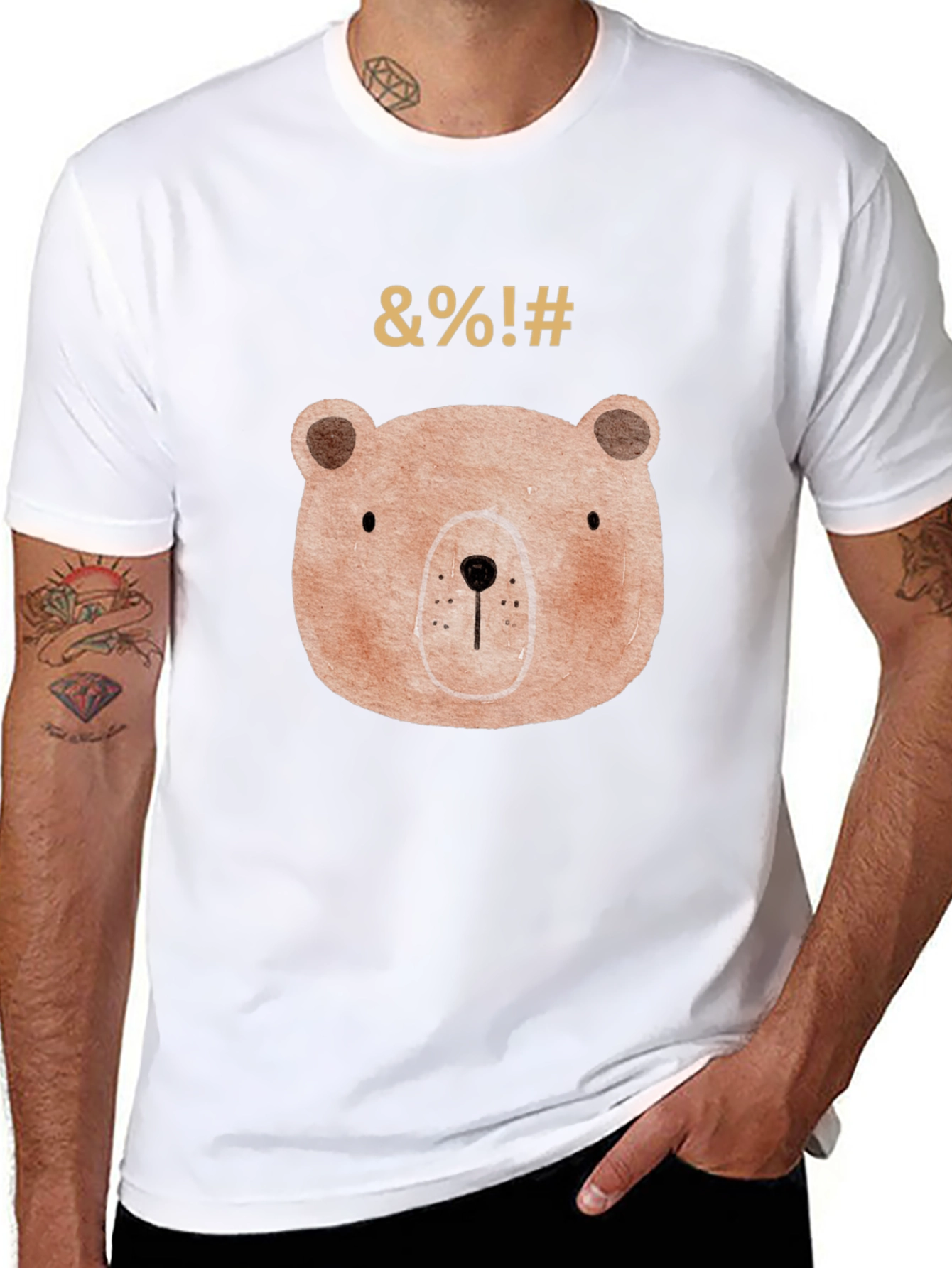 Funny Bear Graphic Black T-Shirt