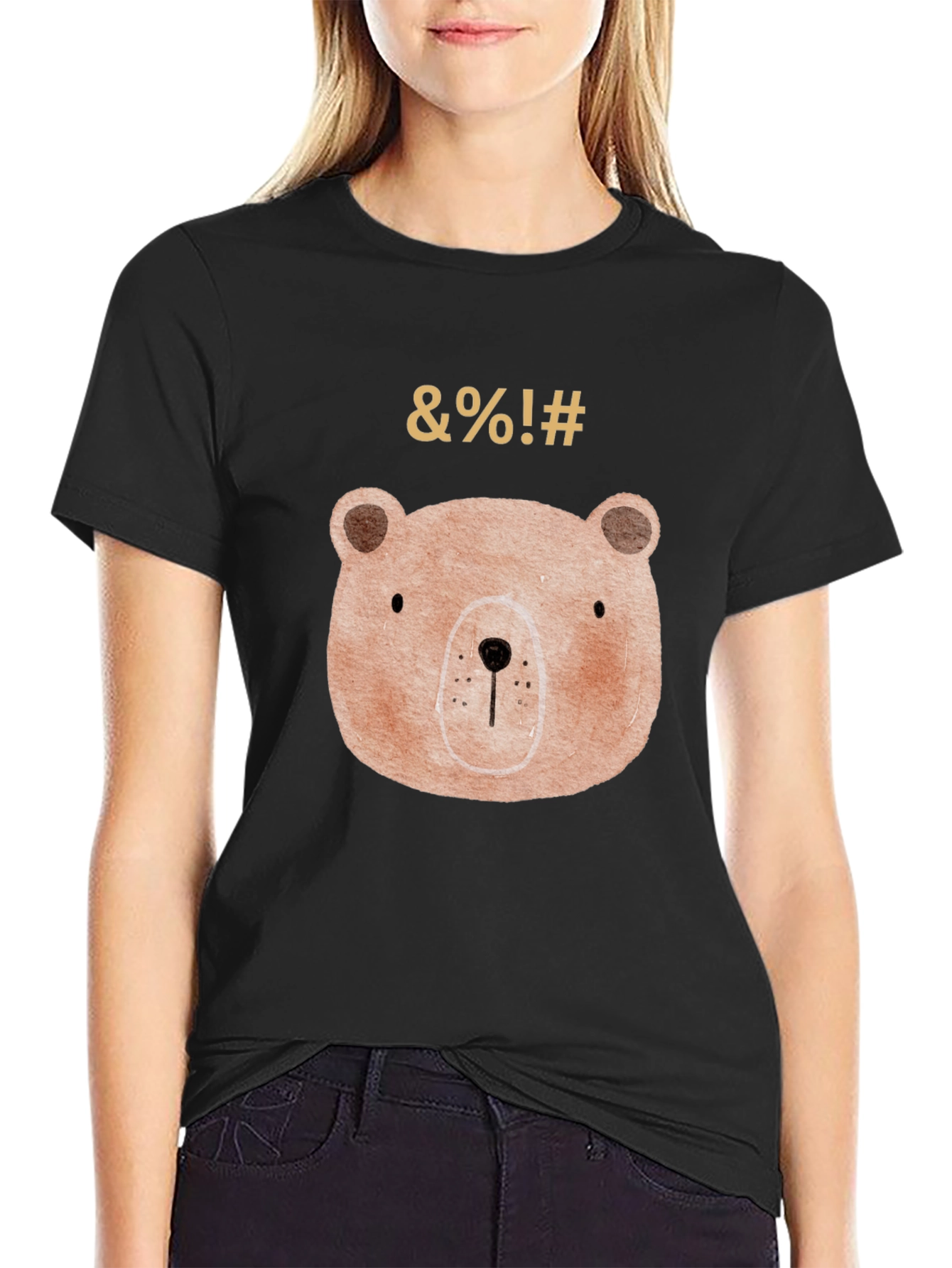 Funny Bear Graphic Black T-Shirt
